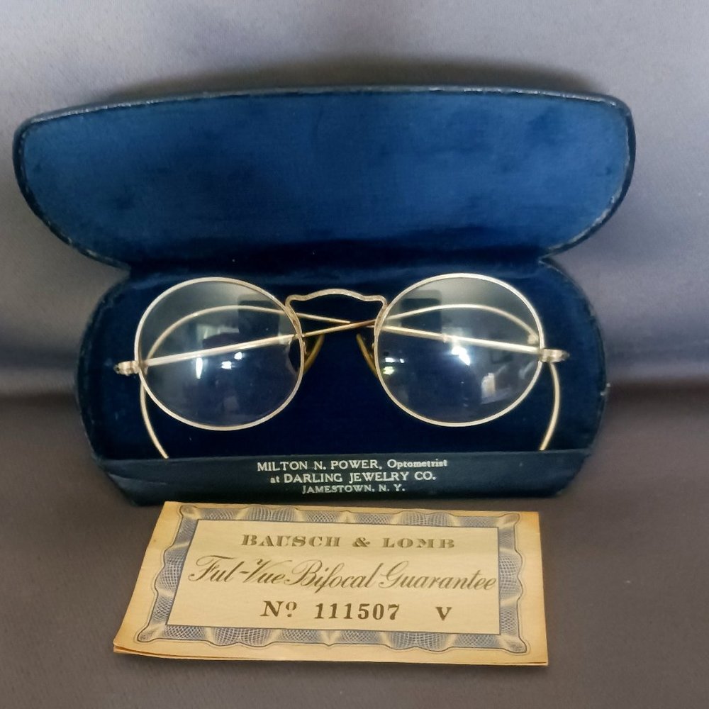 Vintage 1940 Authentic Bausch & Lomb Ful-View Bifocals With Original Paperwork